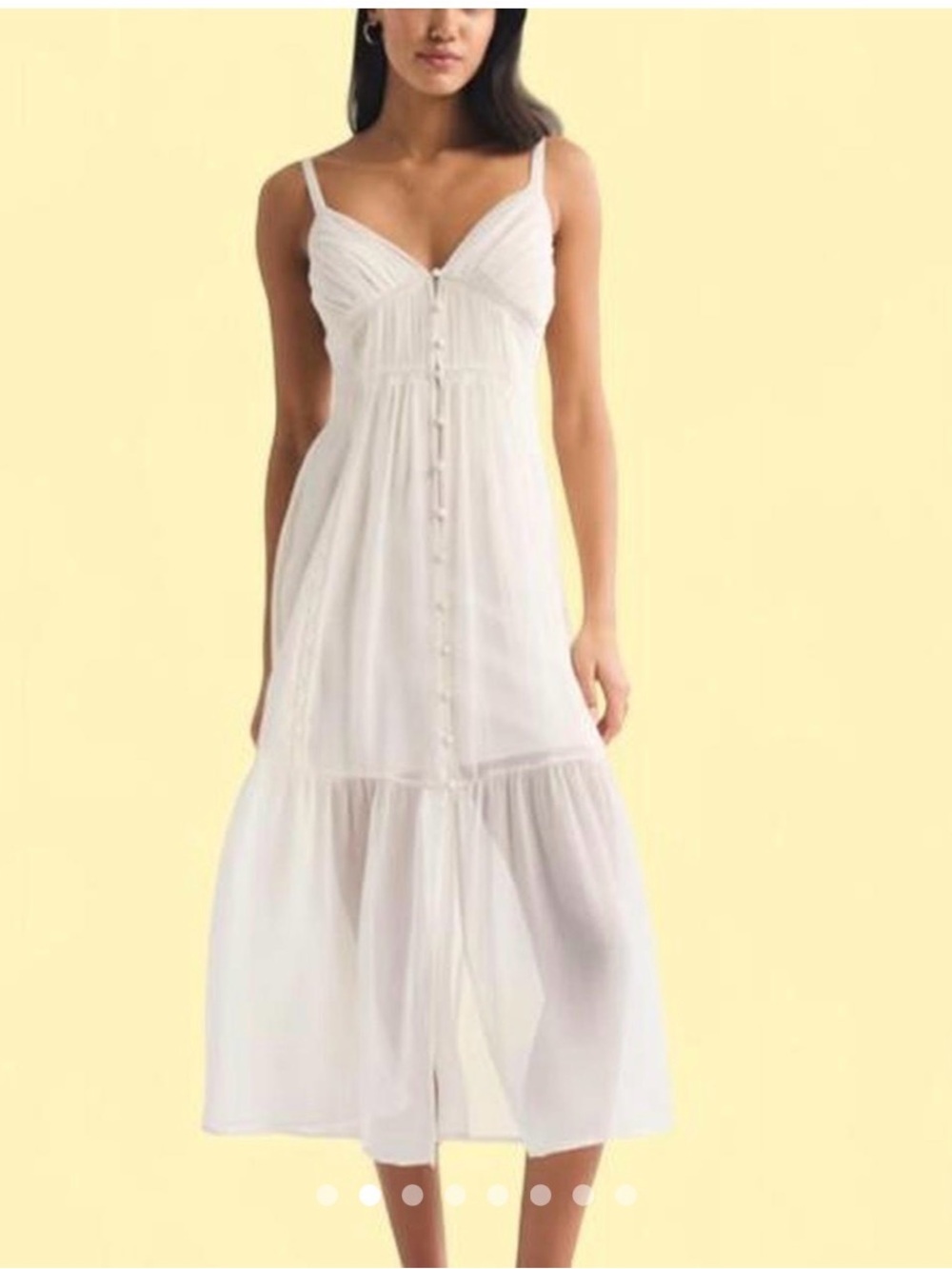 Abercrombie and fitch white boho midi dress with lace trim and button-up front